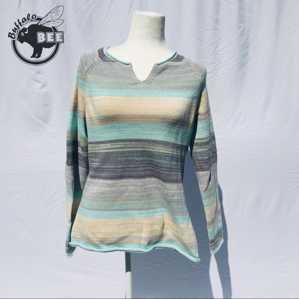 Eddie Bower beach tones color block sweater size M